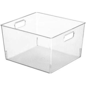 imagemDesign Large Modern Stackable Plastic Storage Organizer Bin Basket with Handles for Bathroom Vanity Organization  Shelf Cubby Cabinet or Closet Organizing Decor  Ligne Collection 8 Pack  Clear12 x 10 x 8 Pack of 8
