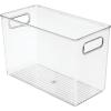 imagemDesign Plastic Slim Organizing Bin for Kitchen Pantry Cabinet Fridge or Freezer Food Organization Storage Bin with Handles Pantry or Kitchen Storage Organizer Bins Ligne Collection Clear