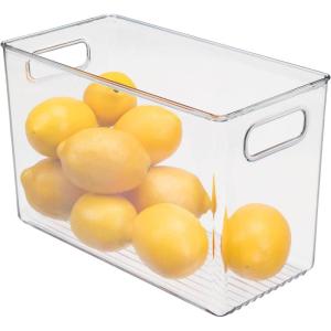 imagemDesign Plastic Slim Organizing Bin for Kitchen Pantry Cabinet Fridge or Freezer Food Organization Storage Bin with Handles Pantry or Kitchen Storage Organizer Bins Ligne Collection Clear