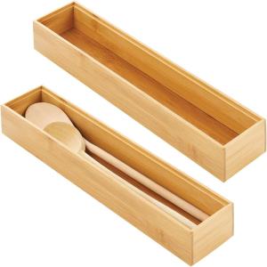 imagemDesign Slim Wooden Bamboo Drawer Organizer  15quot Long Stackable Storage Box Tray for Kitchen DrawersCabinet  Utensil Silverware Spatula Flatware Holder  Echo Collection 2 Pack Natural Wood