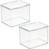 imagemDesign Plastic Kitchen Pantry and Fridge Storage Organizer Box Containers with Hinged Lid for Shelves or Cabinets Holds Food Snacks Canned Drinks Seasoning Condiments or Utensils 2 Pack Clear55 x 66 x 5