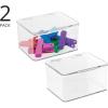 imagemDesign Plastic Kitchen Pantry and Fridge Storage Organizer Box Containers with Hinged Lid for Shelves or Cabinets Holds Food Snacks Canned Drinks Seasoning Condiments or Utensils 2 Pack Clear55 x 66 x 37