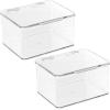 imagemDesign Plastic Kitchen Pantry and Fridge Storage Organizer Box Containers with Hinged Lid for Shelves or Cabinets Holds Food Snacks Canned Drinks Seasoning Condiments or Utensils 2 Pack Clear55 x 66 x 37