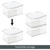 imagemDesign Plastic Kitchen Pantry and Fridge Storage Organizer Box Containers with Hinged Lid for Shelves or Cabinets Holds Food Snacks Canned Drinks Seasoning Condiments or Utensils 2 Pack Clear55 x 66 x 37
