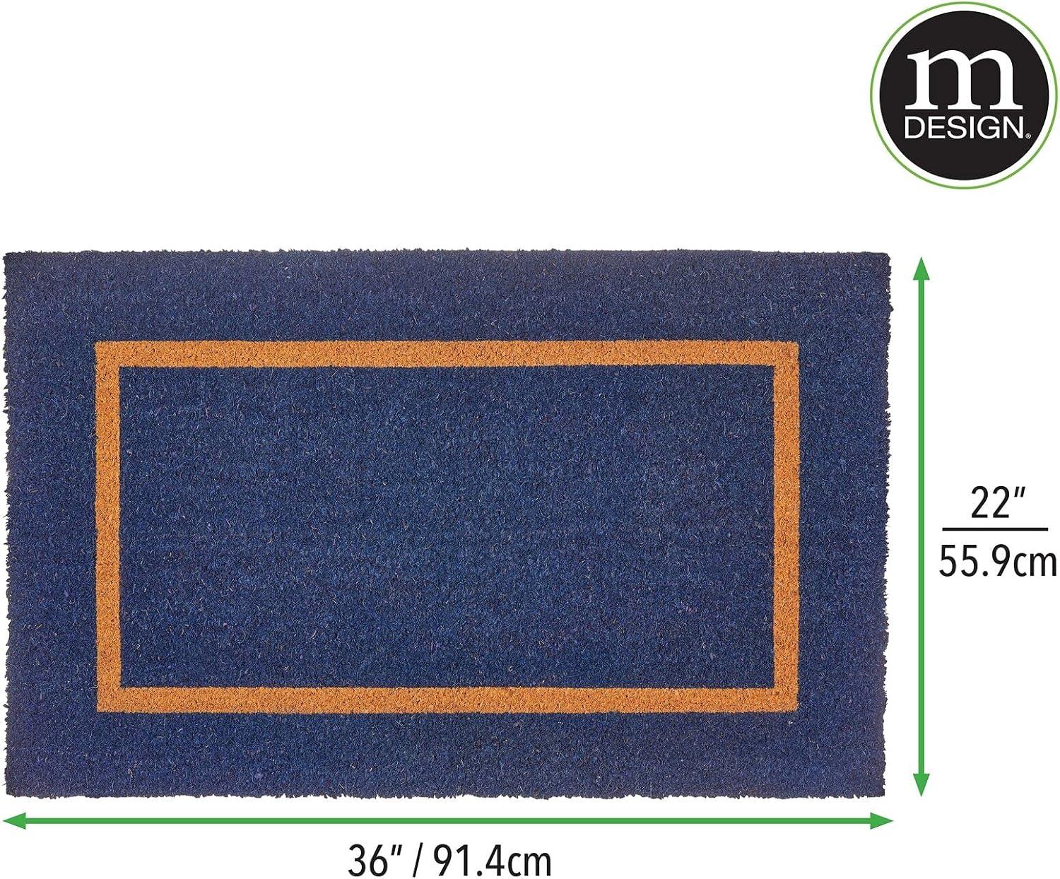 imagemDesign Rectangular Coir and Rubber Entryway Welcome Doormat with Natural Fibers for Indoor or Outdoor Use  Decorative Script Hello Design  Navy BlueNaturalNavy natural
