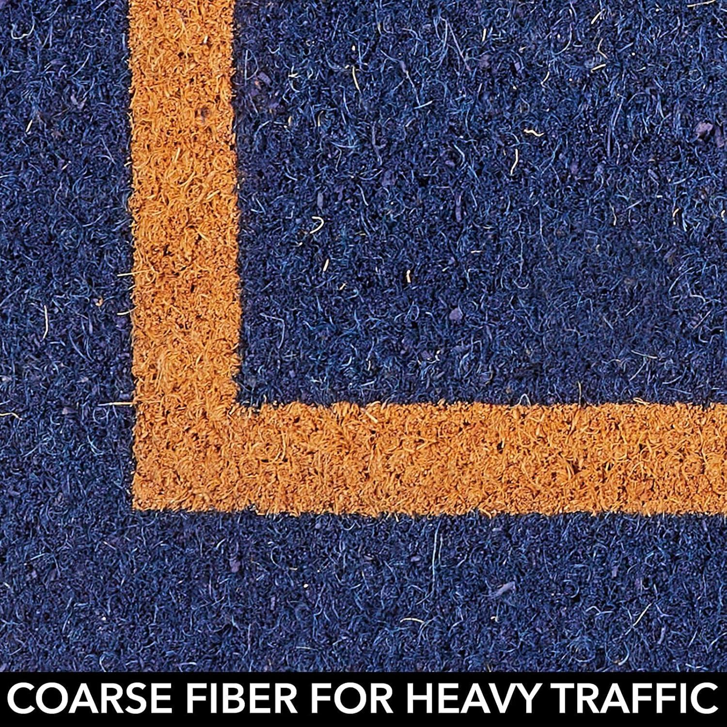 imagemDesign Rectangular Coir and Rubber Entryway Welcome Doormat with Natural Fibers for Indoor or Outdoor Use  Decorative Script Hello Design  Navy BlueNaturalNavy natural