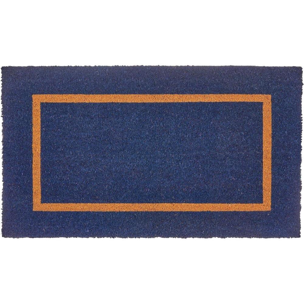 imagemDesign Rectangular Coir and Rubber Entryway Welcome Doormat with Natural Fibers for Indoor or Outdoor Use  Decorative Script Hello Design  Navy BlueNaturalNavy natural