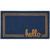 imagemDesign Rectangular Coir and Rubber Entryway Welcome Doormat with Natural Fibers for Indoor or Outdoor Use  Decorative Script Hello Design  Navy BlueNaturalNavy Border Hello