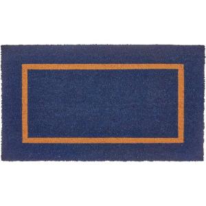 imagemDesign Rectangular Coir and Rubber Entryway Welcome Doormat with Natural Fibers for Indoor or Outdoor Use  Decorative Script Hello Design  Navy BlueNaturalNavy natural