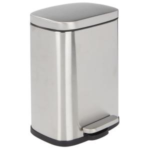 imagemDesign Stainless Steel Touchless Rectangular 13 Gallon5 Liter Foot Step Trash Can with Lid  Wastebasket Container Bin for Bathroom Bedroom Kitchen Office Holds Garbage Waste  Brushed ChromeBrushed