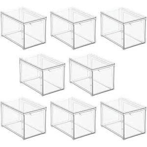 imagemDesign Plastic Stackable Bathroom Storage Organizer Bin Containers with Front Pull Drawer for Bathroom Countertop Vanity Closet Shelves  Holder for Accessories  Lumiere Collection 2 Pack Clear12 x 8 x 8 Pack of 8
