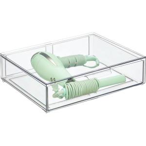 imagemDesign Plastic Stackable Bathroom Storage Organizer Bin Containers with Front Pull Drawer for Bathroom Countertop Vanity Closet Shelves  Holder for Accessories  Lumiere Collection 2 Pack Clear12 x 16 x 4 Pack of 1