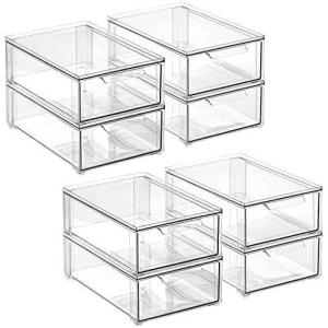 imagemDesign Plastic Stackable Bathroom Storage Organizer Bin Containers with Front Pull Drawer for Bathroom Countertop Vanity Closet Shelves  Holder for Accessories  Lumiere Collection 2 Pack Clear8 x 12 x 4 Pack of 8