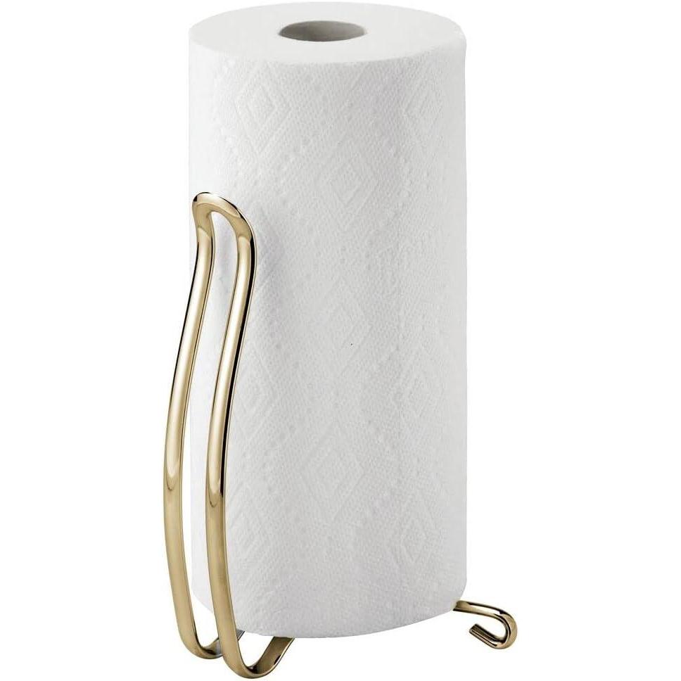 imagemDesign Modern Metal Vertical Paper Towel Holder Stand and Dispenser Fits Standard and JumboSized Rolls for Kitchen Countertop Pantry LaundryUtility Room Garage Storage  Soft BrassSoft Brass