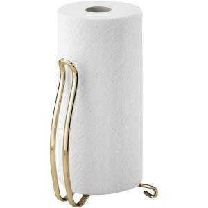 imagemDesign Modern Metal Vertical Paper Towel Holder Stand and Dispenser Fits Standard and JumboSized Rolls for Kitchen Countertop Pantry LaundryUtility Room Garage Storage  Soft BrassSoft Brass