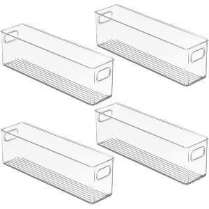 imagemDesign Plastic Stackable Kitchen Organizer  Storage Bin with Handles for Refrigerator Freezer Cabinet and Pantry Shelves Organization  Food Container  Ligne Collection  4 Pack  Clear1538 x 375 x 475