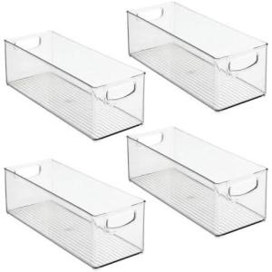 imagemDesign Plastic Stackable Kitchen Organizer  Storage Bin with Handles for Refrigerator Freezer Cabinet and Pantry Shelves Organization  Food Container  Ligne Collection  4 Pack  Clear16 x 575 x 5
