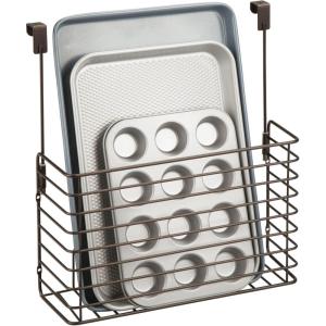 image:imagemDesign Over The Cupboard Hanging Storage Basket  Metal Bakeware Organiser and Cutting Board Holder  Excellent Kitchen Storage Solution  BronzeBronze