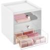 image:imagemDesign Makeup Organizer Storage Station Cube with 3 Drawers for Bathroom Vanity Cabinet Countertops  Holds Lip Gloss Eyeshadow Palettes Brushes Blush Mascara  WhiteClearWhiteClear