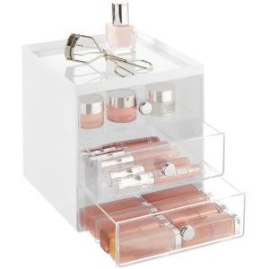 image:imagemDesign Makeup Organizer Storage Station Cube with 3 Drawers for Bathroom Vanity Cabinet Countertops  Holds Lip Gloss Eyeshadow Palettes Brushes Blush Mascara  WhiteClearWhiteClear