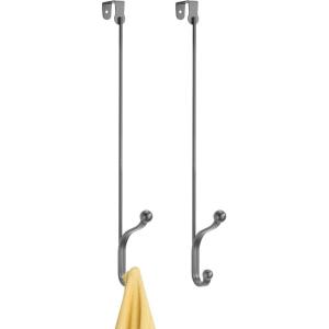 image:imagemDesign Metal Modern Over The Door Storage Organizer Rack  Hang Coats Hoodies Hats Scarves Purses Leashes Towels Robes Clothing  17 Tall 2 Hooks  2 Pack  BlackGraphite Gray