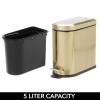 image:imagemDesign Small 13 Gallon Stainless Steel Metal Step Trash Can Garbage Bin for Bathroom Bedroom or Home Office  DShape Trashcan with Foot Pedal and Lid  Removable Liner Bucket with Handles BlackSoft Brass