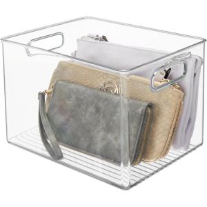 image:imagemDesign Plastic Storage Closet Organizer Bin Container Bin for Entryway Hallway Bedroom Linen and Coat Closet  Organization for Clothing Blankets Toys and Accessories Ligne Collection Clear10 x 8 x 775 Pack of 1