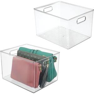 image:imagemDesign Plastic Storage Closet Organizer Bin Container Bin for Entryway Hallway Bedroom Linen and Coat Closet  Organization for Clothing Blankets Toys and Accessories Ligne Collection Clear12 x 10 x 8 Pack of 2