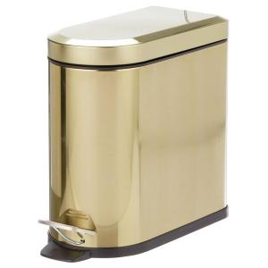 image:imagemDesign Small 13 Gallon Stainless Steel Metal Step Trash Can Garbage Bin for Bathroom Bedroom or Home Office  DShape Trashcan with Foot Pedal and Lid  Removable Liner Bucket with Handles BlackSoft Brass