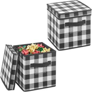 image:imagemDesign Square Fabric Christmas Storage Box with Handles  Holiday Decor Storage Bin with Lid and Label Space  Foldable Gift Wrap and Bow Container  Lidded Tote  2 Pack Buffalo Plaid BlackWhiteBlackWhite