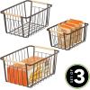 image:imagemDesign Farmhouse Decor Metal Wire Pantry Home Organizer Storage Bin Basket  for Cabinets Shelves Countertops Bathroom Bedroom Kitchen Closet  Set of 3  BronzeWood Handles