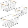 image:imagemDesign Metal Farmhouse Wire Organizer Storage Bin Basket with Handle  Rustic Container Organizers for Cabinet Shelves Counter Bathroom or Kitchen Pantry  Set of 3  Chrome
