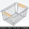 image:imagemDesign Metal Farmhouse Wire Organizer Storage Bin Basket with Handle  Rustic Container Organizers for Cabinet Shelves Counter Bathroom or Kitchen Pantry  Set of 3  Chrome