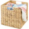 image:imagemDesign Natural Woven Hyacinth Cube Organizer Basket with Handles Storage for Bathroom Laundry Room Shelf or Nursery  Perfect for Cubby Storage Units  Hold Blankets and Books  4 Pack NaturalTanNatural