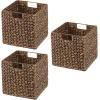 image:imagemDesign Natural Woven Hyacinth Cube Organizer Basket with Handles Storage for Bathroom Laundry Room Shelf or Nursery  Perfect for Cubby Storage Units  Hold Blankets and Books  3 Pack Brown Wash