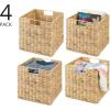image:imagemDesign Natural Woven Hyacinth Cube Organizer Basket with Handles Storage for Bathroom Laundry Room Shelf or Nursery  Perfect for Cubby Storage Units  Hold Blankets and Books  4 Pack NaturalTanNatural