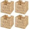 image:imagemDesign Natural Woven Hyacinth Cube Organizer Basket with Handles Storage for Bathroom Laundry Room Shelf or Nursery  Perfect for Cubby Storage Units  Hold Blankets and Books  4 Pack NaturalTanNatural