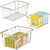 image:imagemDesign Metal Farmhouse Wire Organizer Storage Bin Basket with Handle  Rustic Container Organizers for Cabinet Shelves Counter Bathroom or Kitchen Pantry  Set of 3  Chrome