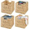 image:imagemDesign Natural Woven Hyacinth Cube Organizer Basket with Handles Storage for Bathroom Laundry Room Shelf or Nursery  Perfect for Cubby Storage Units  Hold Blankets and Books  4 Pack NaturalTanNatural