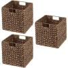 image:imagemDesign Natural Woven Hyacinth Cube Organizer Basket with Handles Storage for Bathroom Laundry Room Shelf or Nursery  Perfect for Cubby Storage Units  Hold Blankets and Books  3 Pack Brown Wash