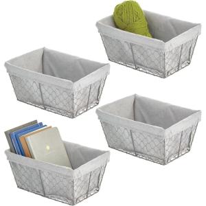 image:imagemDesign Medium Metal Farmhouse Home Storage Organizer Basket  Chicken Wire Design Fabric Liner for Kitchen Bathroom Living Room Pantry Cupboard Shelves Countertop  4 Pack  GraphiteGray