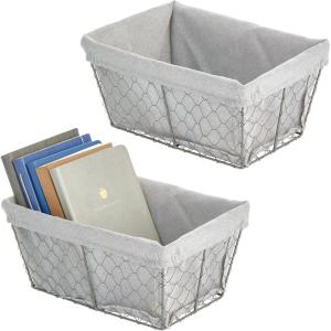 image:imagemDesign Medium Metal Farmhouse Home Storage Organizer Basket  Chicken Wire Design Fabric Liner for Kitchen Bathroom Living Room Pantry Cupboard Shelves Countertop  2 Pack  GraphiteGray