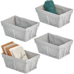 image:imagemDesign Medium Metal Farmhouse Home Storage Organizer Basket  Chicken Wire Design Fabric Liner for Kitchen Bathroom Living Room Pantry Cupboard Shelves Countertop 4 Pack  WhiteGray