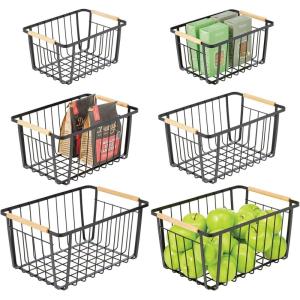 image:imagemDesign Metal Farmhouse Wire Organizer Storage Bin Basket with Handle  Rustic Container Organizers for Cabinet Shelves Counter Bathroom or Kitchen Pantry  Set of 6  Matte Black