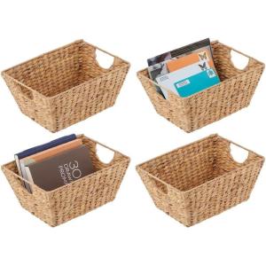 image:imagemDesign Set of 4 Wicker Storage Baskets with Handles  Storage Baskets for The Bedroom Living Room Bathroom or Hallway  Wicker Baskets for Household Items  Natural