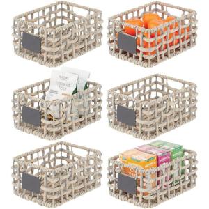 image:imagemDesign Water Hyacinth Open Weave Household Basket with Builtin Chalkboard Label for Storage in Bedroom Bathroom Office  Hold Clothes Blankets Linens Accessories  6 Pack  Gray Wash