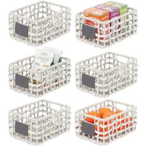 image:imagemDesign Water Hyacinth Open Weave Household Basket with Builtin Chalkboard Label for Storage in Bedroom Office  Hold Clothes Blankets Linens Accessories  6 Pack  White Wash