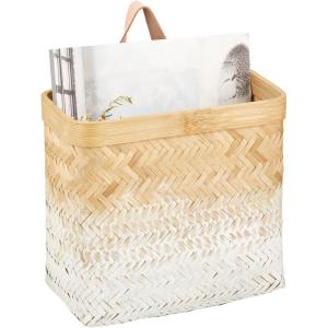 image:imagemDesign Woven Ombre Bamboo Hanging Wall Storage Basket for Flowers amp Essentials Decorative Boho Mounted Organizer for Pantry Closet Bathroom and CabinetEntryway Doors  NaturalWhite