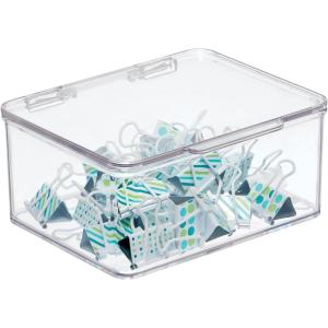 image:imagemDesign Small Plastic Home Office Storage Organizer Box Containers with Hinged Lid for Desktops  Holds Pens Pencils Sticky Notes Highlighters Staples and Supplies  Clear56 x 67 x 3 Pack of 1