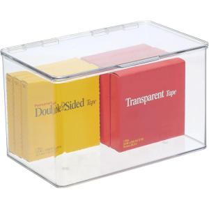 image:imagemDesign Small Plastic Home Office Storage Organizer Box Containers with Hinged Lid for Desktops  Holds Pens Pencils Sticky Notes Highlighters Staples and Supplies  Clear71 x 107 x 65 Pack of 1